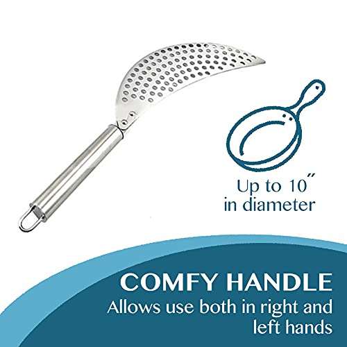 Killer's Instinct Ou Pan Pot Strainer with Handle Stainless Steel Hand Held Crescent Drainer for Spaghetti Fry Noodles Fruit Vegetable Pasta Strainer Colander Heavy Duty Food Drainers - Image 4